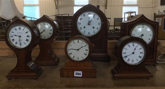 4 Continental inlaid mahogany mantel timepieces & a VAP timepiece